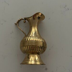 Vintage Brass Footed Pitcher 5.5" Tall Embossed Made In India